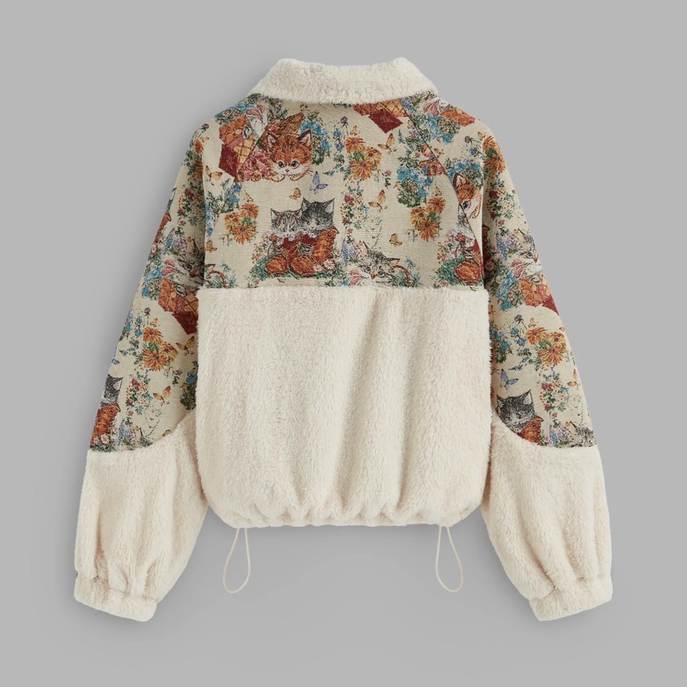 Cider FLEECE COLLAR FLORAL CAT KNOTTED SWEATSHIRT M CM6-9 - Picture 6 of 9